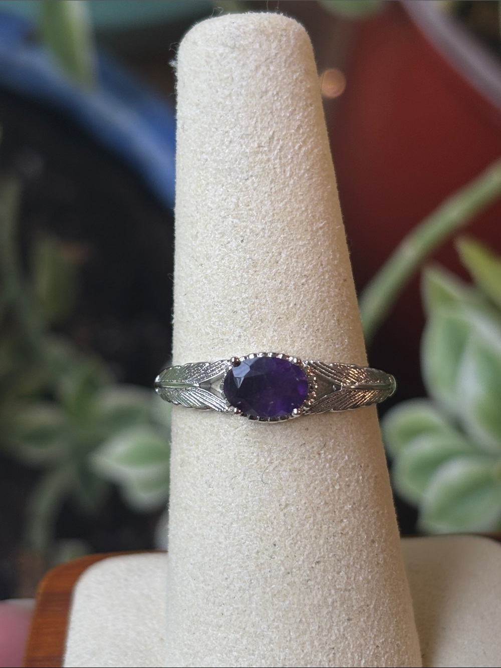 Genuine Amethyst Silver Tone Adjustable Ring